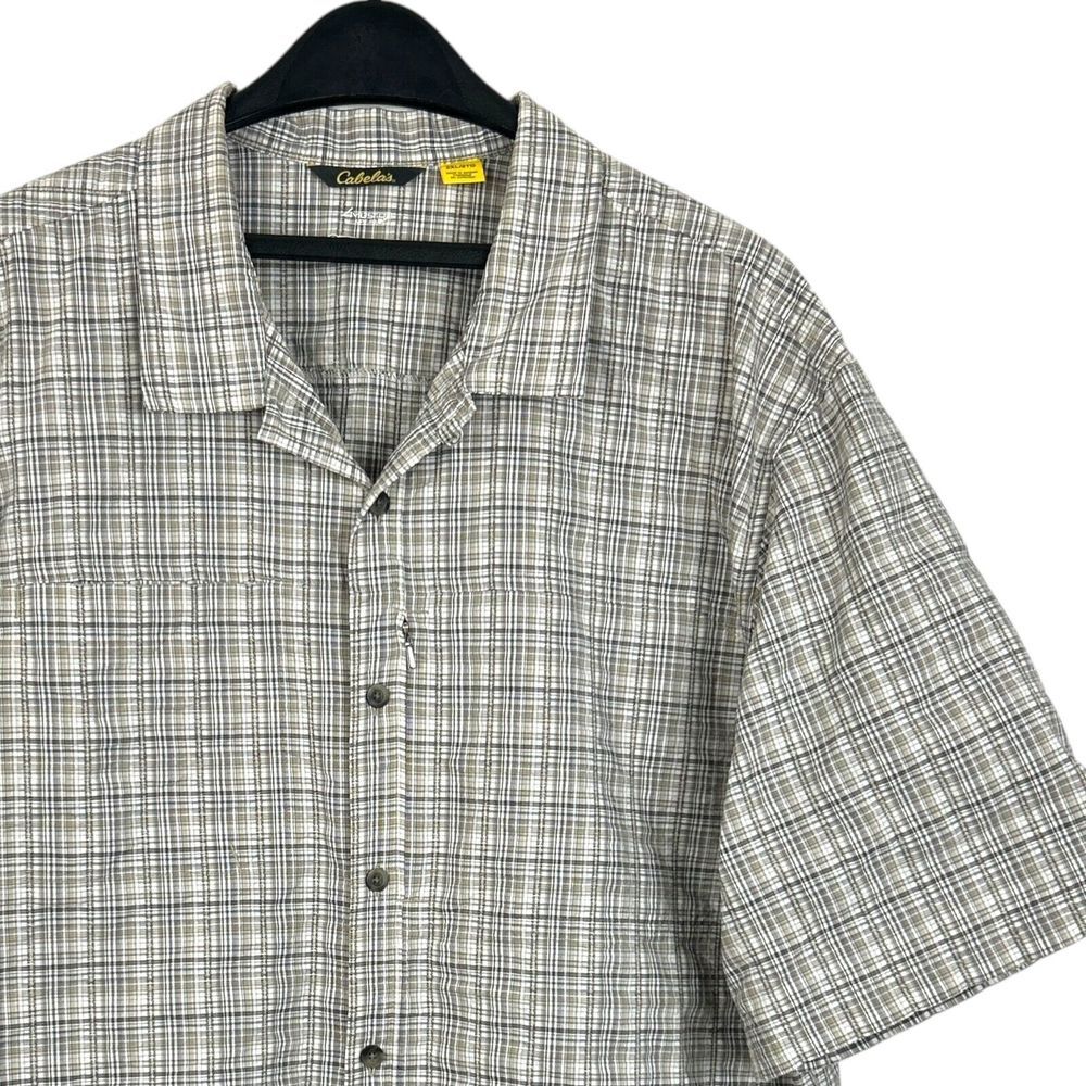 Cabelas Men's 2XL CoolMax UPF 30 Hiking Fishing Quick Dry Short Sleeve Plaid Tan